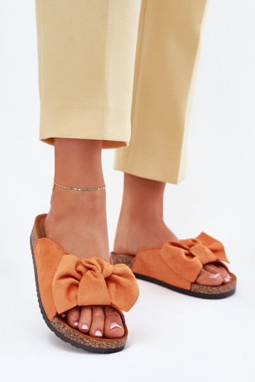 Women's Cork Sole Slippers With Bow Orange Seressa