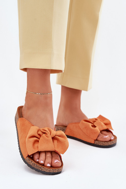 Women's Cork Sole Slippers With Bow Orange Seressa