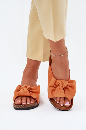 Women's Cork Sole Slippers With Bow Orange Seressa 2