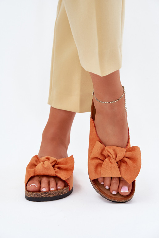 Women's Cork Sole Slippers With Bow Orange Seressa