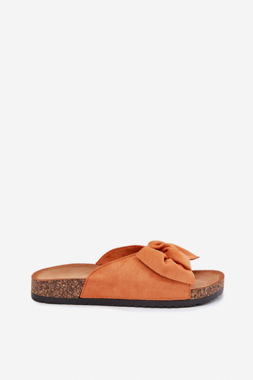 Women's Cork Sole Slippers With Bow Orange Seressa