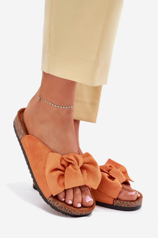 Women's Cork Sole Slippers With Bow Orange Seressa