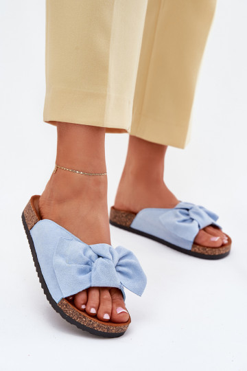 Women's Cork Sole Slippers With Bow Blue Seressa 2