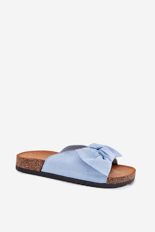 Women's Cork Sole Slippers With Bow Blue Seressa