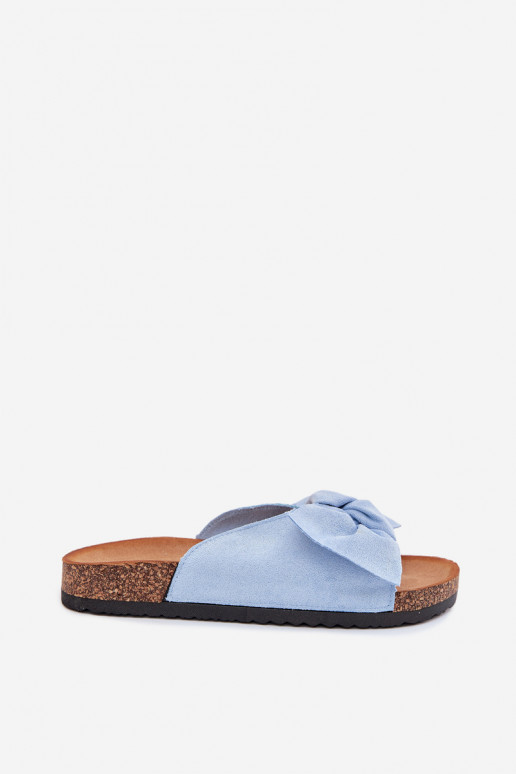 Women's Cork Sole Slippers With Bow Blue Seressa