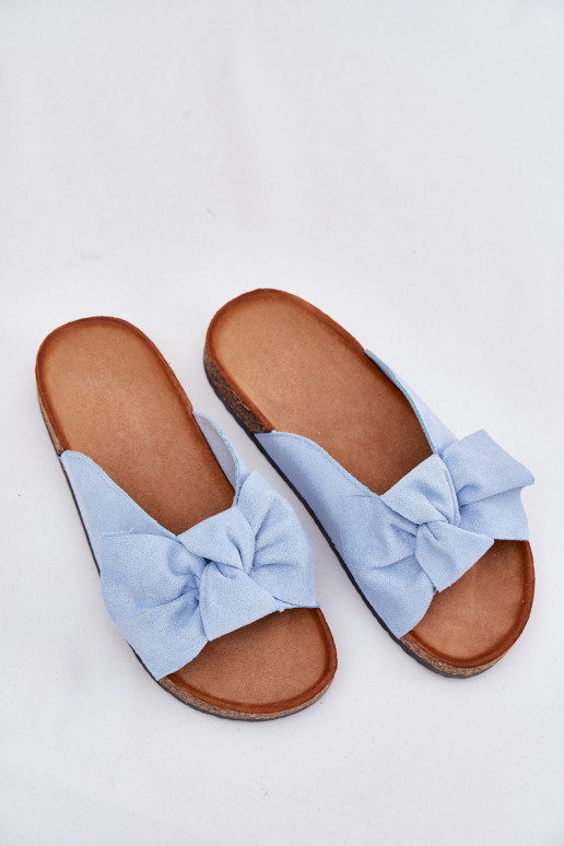 Women's Cork Sole Slippers With Bow Blue Seressa