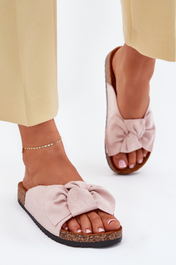 Ladies sandals on cork sole with bow light pink Seressa