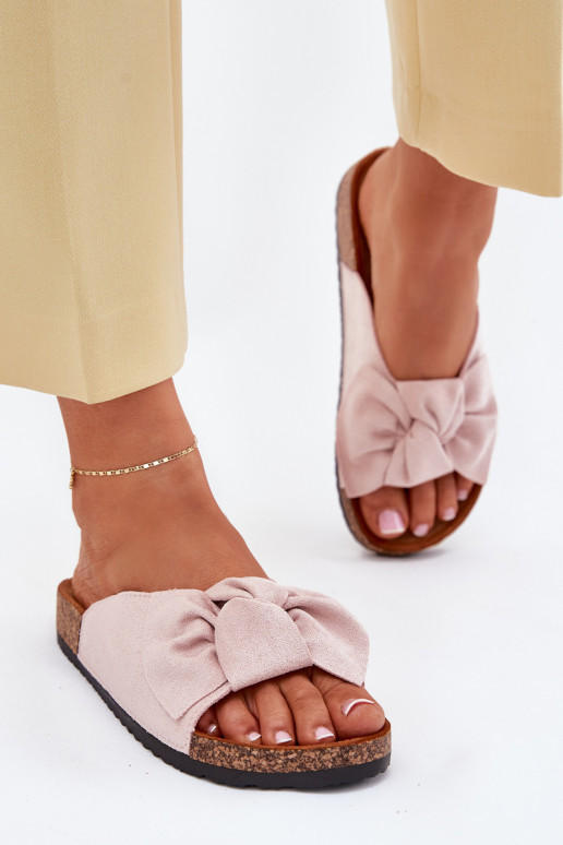 Ladies sandals on cork sole with bow light pink Seressa