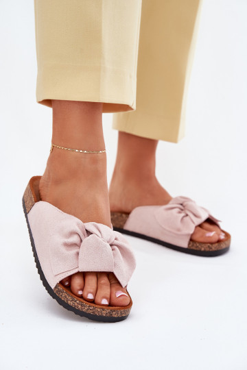 Ladies sandals on cork sole with bow light pink Seressa 2