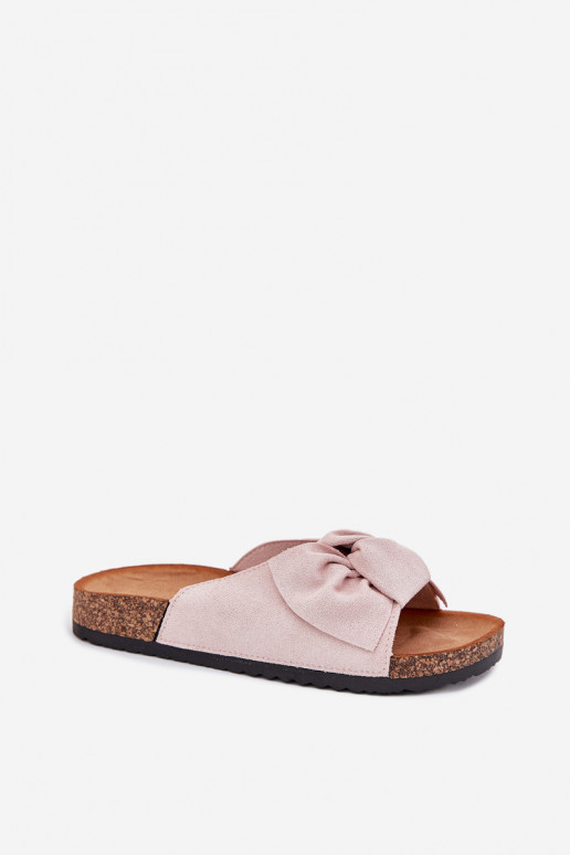 Ladies sandals on cork sole with bow light pink Seressa