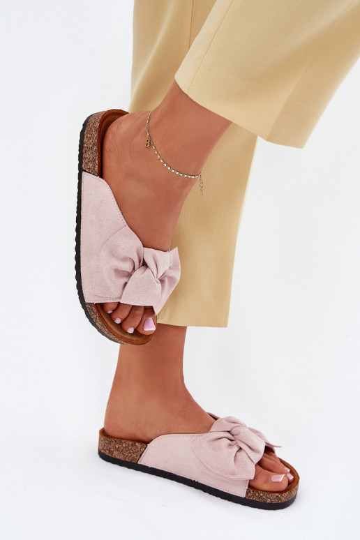 Ladies sandals on cork sole with bow light pink Seressa
