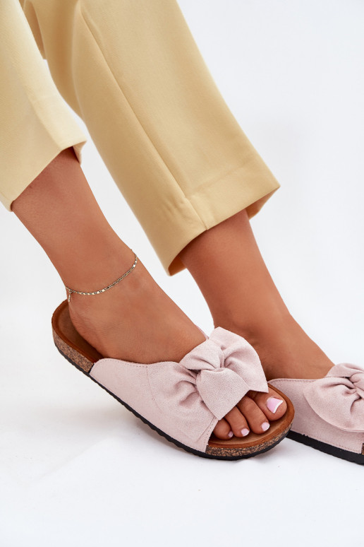 Ladies sandals on cork sole with bow light pink Seressa