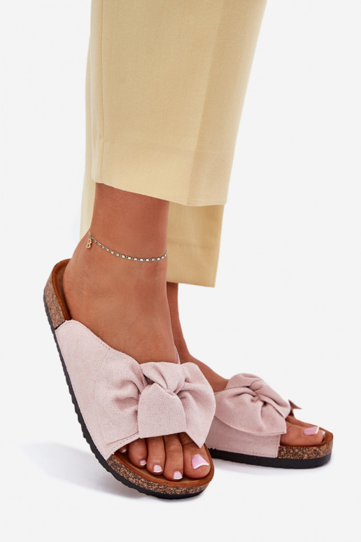 Ladies sandals on cork sole with bow light pink Seressa