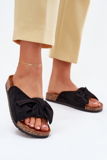 Women's Cork Sole Sandals With Bow Black Seressa