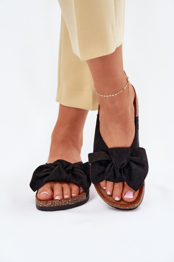 Women's Cork Sole Sandals With Bow Black Seressa 2
