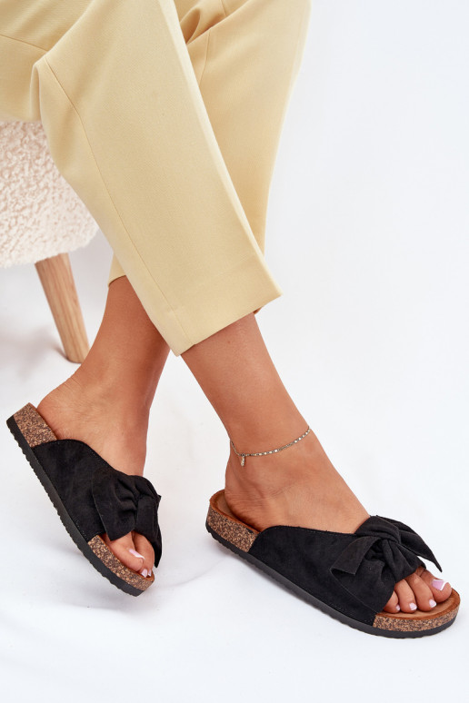Women's Cork Sole Sandals With Bow Black Seressa