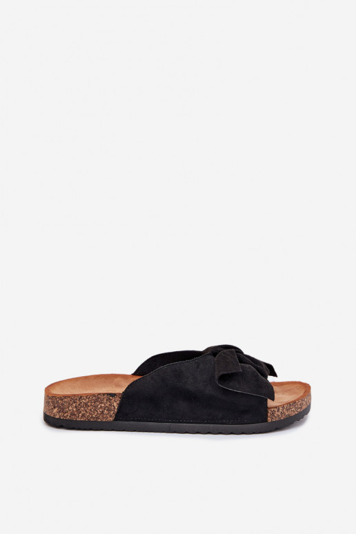 Women's Cork Sole Sandals With Bow Black Seressa