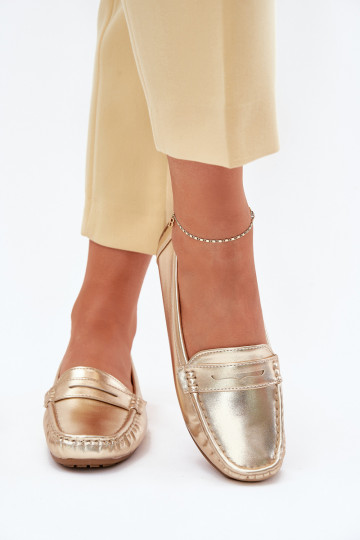 Ladies Eco Leather Moccasins Gold Lenvie 2