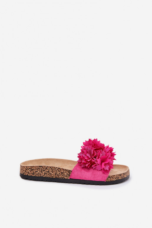 Ladies Slippers On Cork Sole With Flowers Fuchsia Ferenza