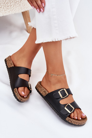 Women's sandals with buckles made of eco leather black Iskira