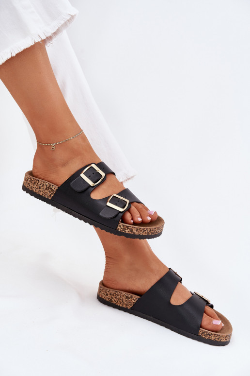 Women's sandals with buckles made of eco leather black Iskira Women's sandals with buckles made of eco leather black Iskira