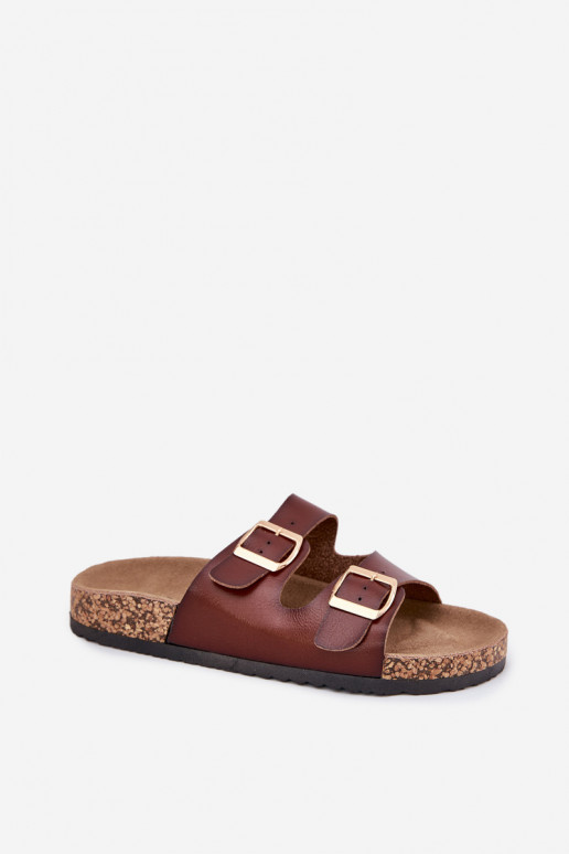 Women's Slippers With Buckles Made Of Eco Leather Brown Iskira