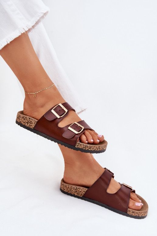 Women's Slippers With Buckles Made Of Eco Leather Brown Iskira