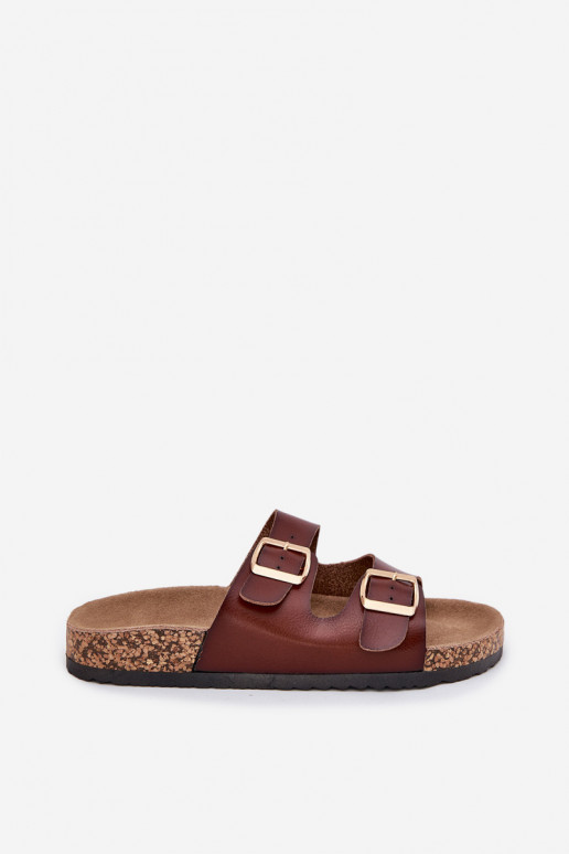 Women's Slippers With Buckles Made Of Eco Leather Brown Iskira