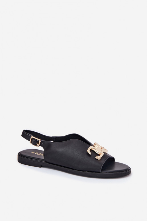 Women's Flat Sandals With Golden Decoration Black Amelira