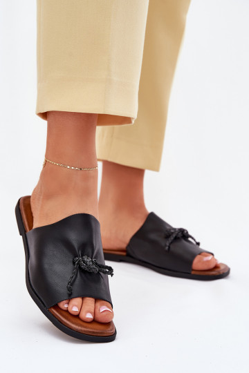 Women's flat sandals with decorative tying black Norela