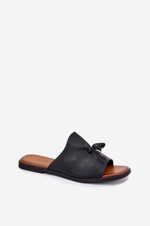 Women's flat sandals with decorative tying black Norela Women's flat sandals with decorative tying black Norela