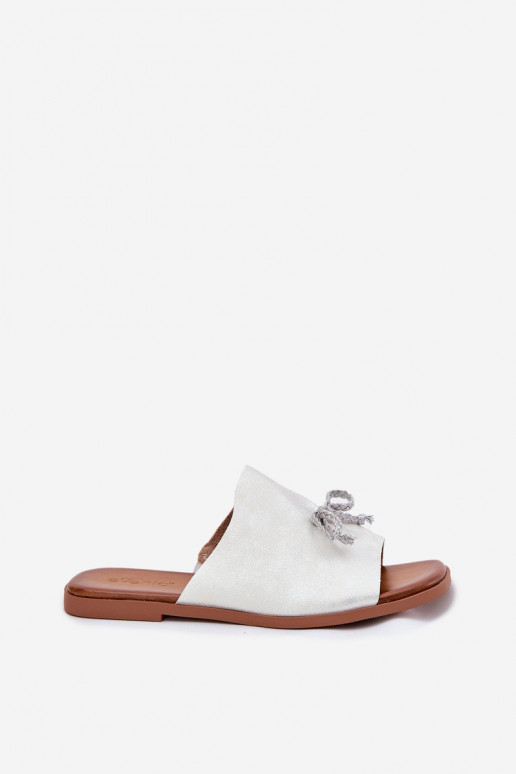 Women's sandals on flat heel with decorative tying silver Norela Women's sandals on flat heel with decorative tying silver Norela