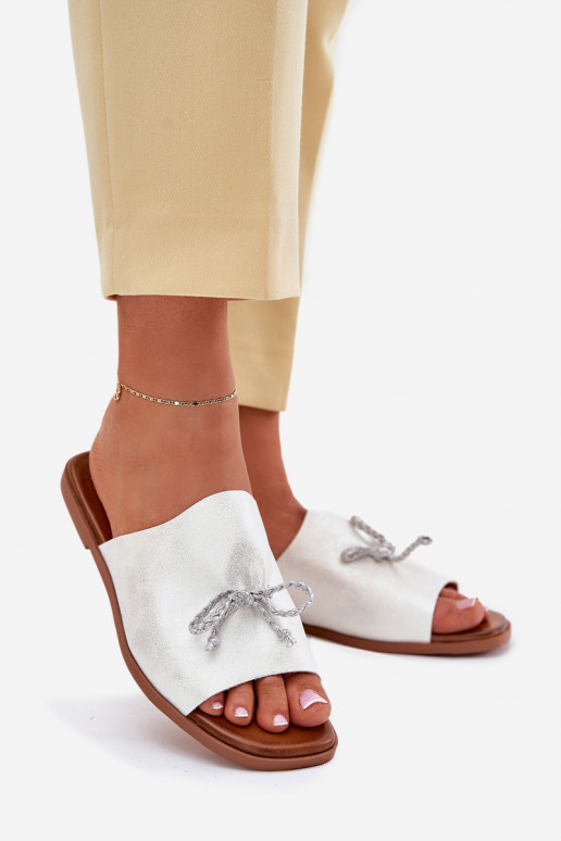 Women's sandals on flat heel with decorative tying silver Norela Women's sandals on flat heel with decorative tying silver Norela