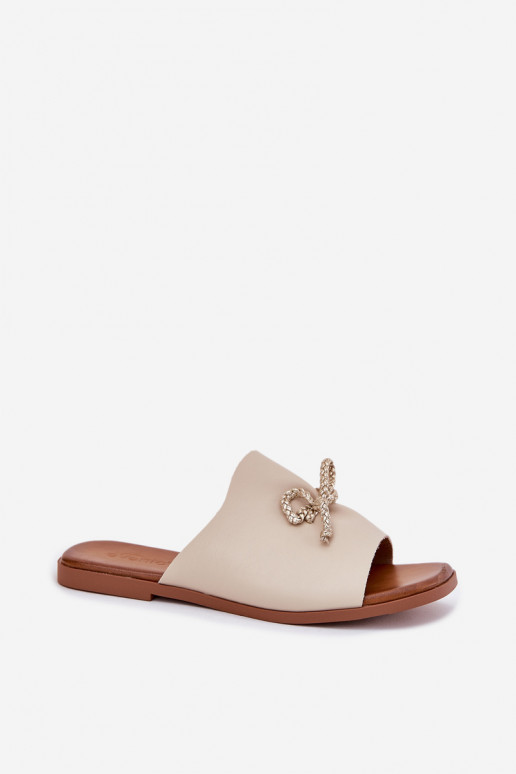 Women's sandals on a flat heel with decorative tying beige Norela Women's sandals on a flat heel with decorative tying beige Norela