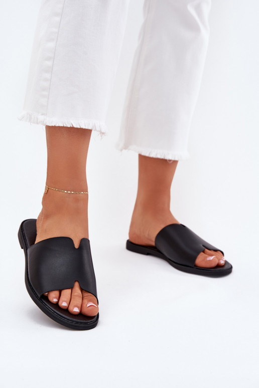 Women's Eco Leather Slippers On Flat Heel Black Kalimira