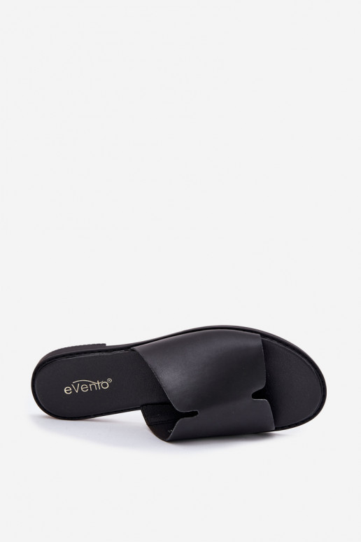 Women's Eco Leather Slippers On Flat Heel Black Kalimira