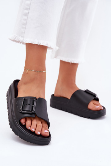 Womens Foam Slippers On Platform With Buckle Black Viasara 2