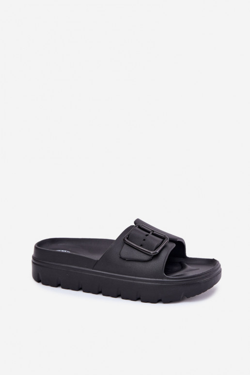 Womens Foam Slippers On Platform With Buckle Black Viasara Womens Foam Slippers On Platform With Buckle Black Viasara