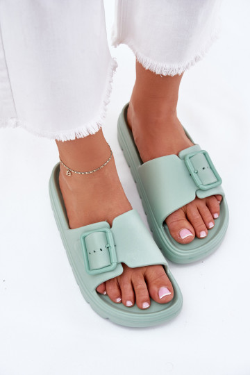 Women's Foam Slippers On Platform With Buckle Green Viasara