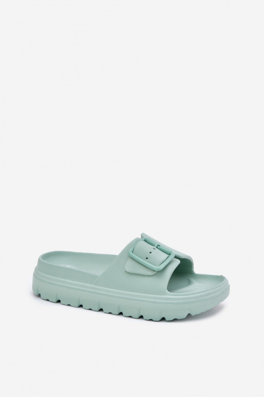 Women's Foam Slippers On Platform With Buckle Green Viasara Women's Foam Slippers On Platform With Buckle Green Viasara
