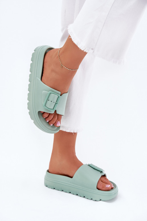 Women's Foam Slippers On Platform With Buckle Green Viasara Women's Foam Slippers On Platform With Buckle Green Viasara