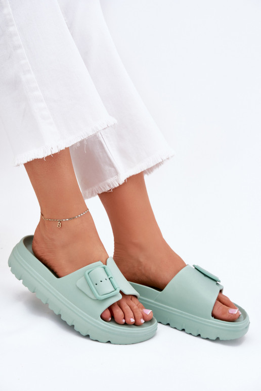 Women's Foam Slippers On Platform With Buckle Green Viasara Women's Foam Slippers On Platform With Buckle Green Viasara