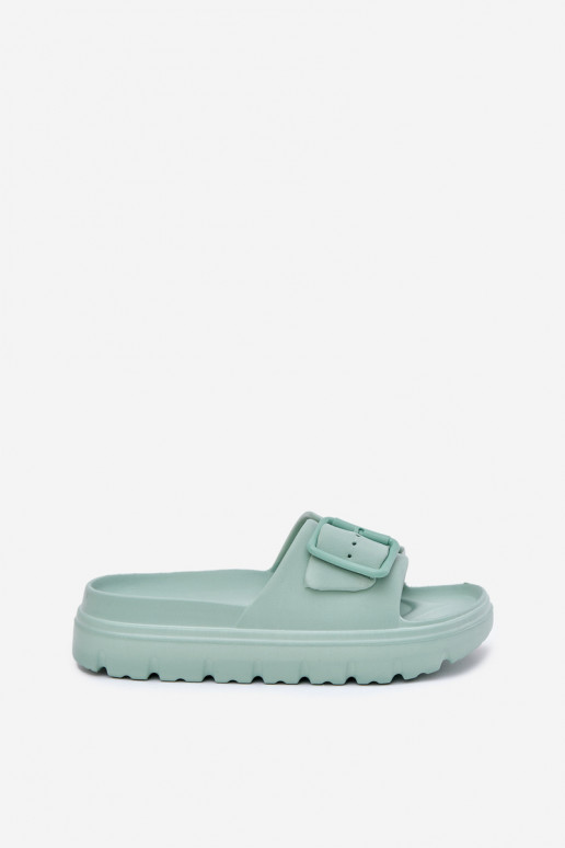 Women's Foam Slippers On Platform With Buckle Green Viasara Women's Foam Slippers On Platform With Buckle Green Viasara