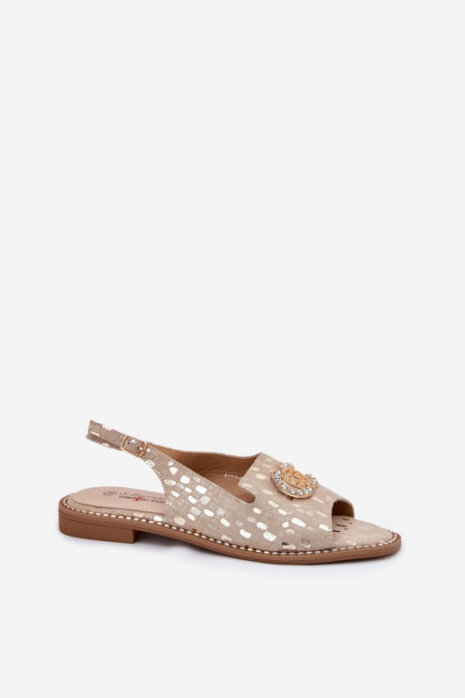 Leather Sandals With Decoration On Flat Heel S.Barski KV51-096 Gold Leather Sandals With Decoration On Flat Heel S.Barski KV51-096 Gold