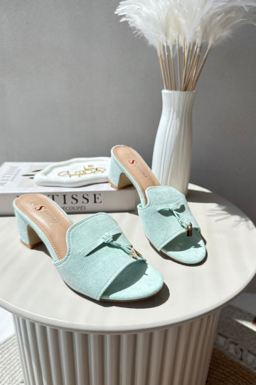 Women's Sandals In Mint Eco Suede On Heel Jemenna 2