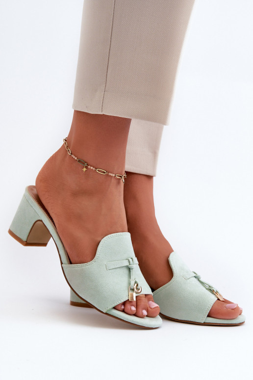 Women's Sandals In Mint Eco Suede On Heel Jemenna Women's Sandals In Mint Eco Suede On Heel Jemenna