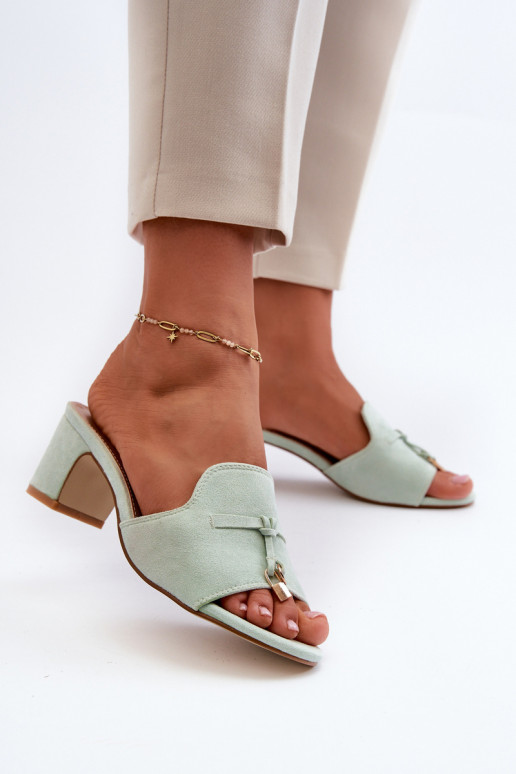 Women's Sandals In Mint Eco Suede On Heel Jemenna Women's Sandals In Mint Eco Suede On Heel Jemenna