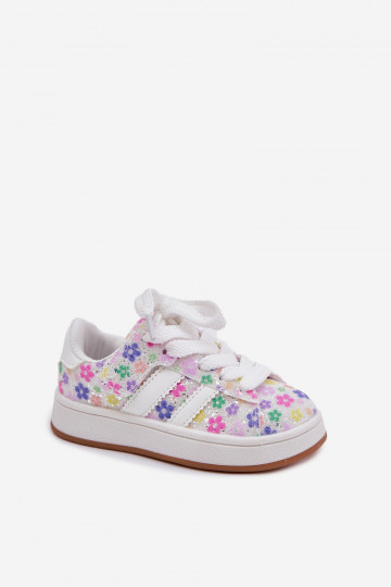 Shiny Girls Sports Shoes With Flowers White Tessina 2