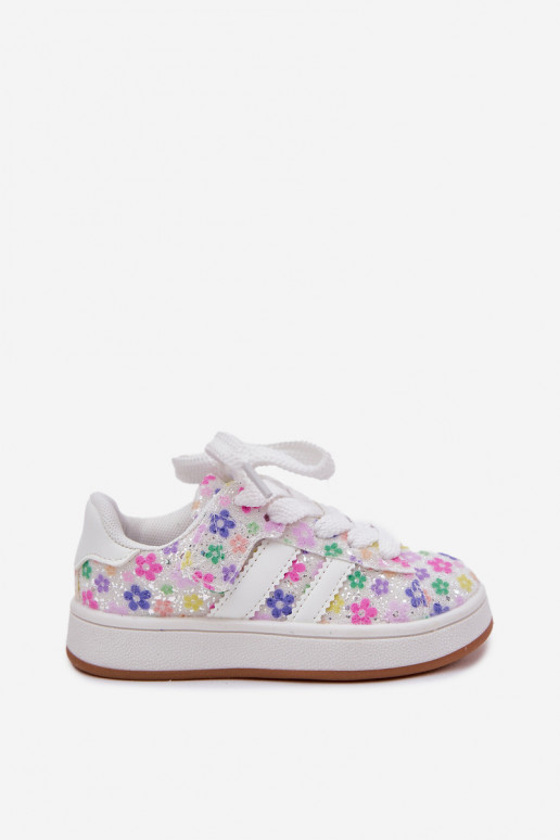 Shiny Girls Sports Shoes With Flowers White Tessina