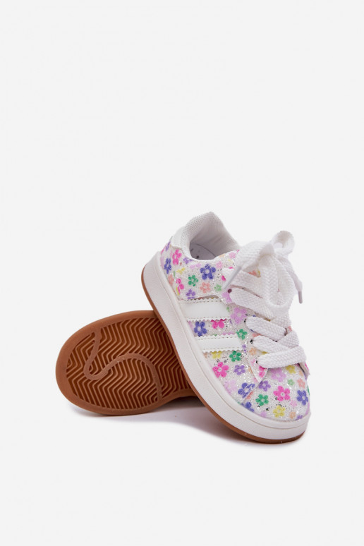 Shiny Girls Sports Shoes With Flowers White Tessina
